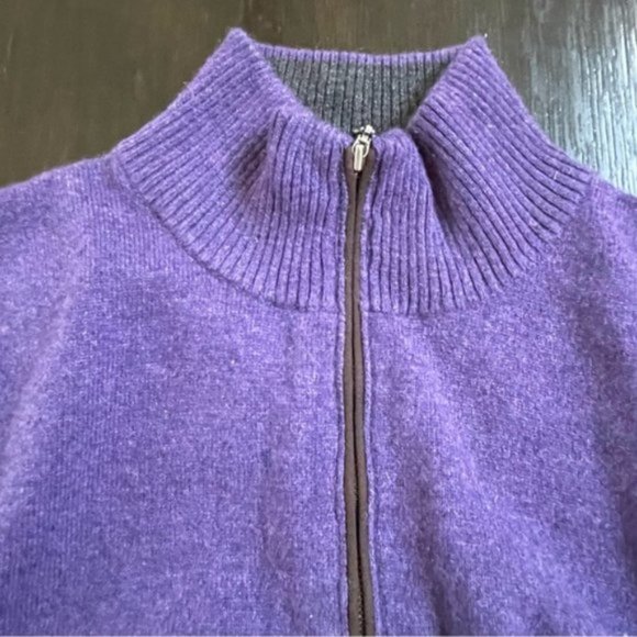 Kinross Cashmere Knit Vest Womens Medium Cashmere Half Zip Winter Purple Jacket - Picture 7 of 11